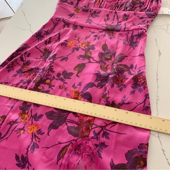 UO Purple Magenta Floral Tropical Print Satin Midi Side Slit Slip Dress - Picture 13 of 16
